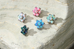 NSPJ Piercing Jewelry ASTM F136 Titanium & Opal Internally Thread Parts 6 Petals Cabochon Opal Flower Piercing -P032