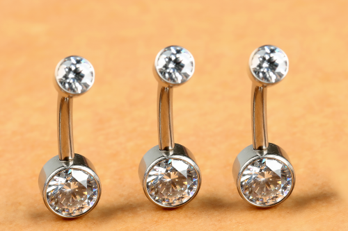 Titanium ASTM-F136L Internal thread belly bar piercing navel jewelry with double white crystal gem