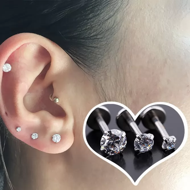 Body Piercing Jewelry Titanium ASTM F136 with Zircon Lady Ear Piercing jewelry P001+P009