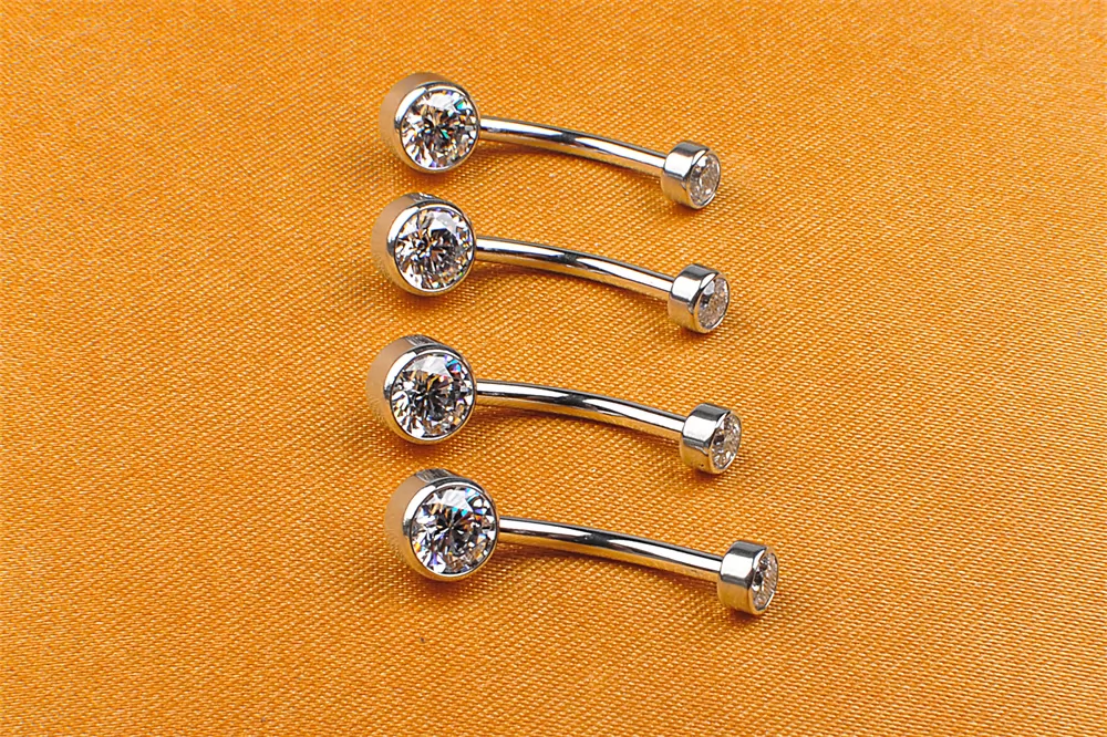 Titanium ASTM-F136 Internal thread belly bar piercing navel jewelry with double white crystal gem--S05