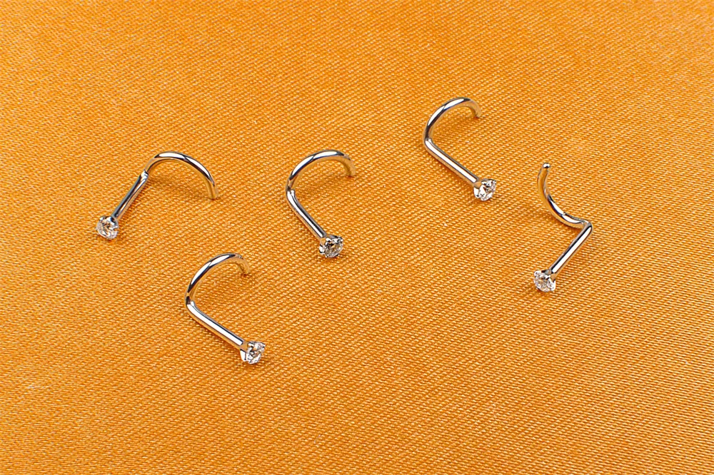 Nose Jewelry ASTM F136 Titanium Nostril Ring Retainer Pin S Shape Top With Zircon Body Piercing Jewelry ASTM F136-W24
