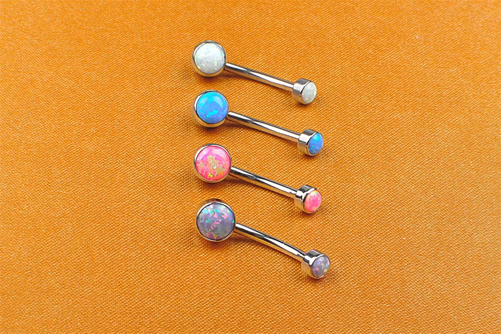Navel Jewelry Body Piercing ASTM F136 Titanium Double Opal Gem Stone White/Pink/Blue/Purple Colors Round Shape ASTM F136-W07