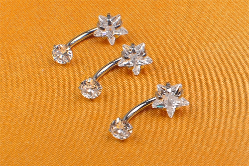 14g 10/12MM ASTM-F136 titanium Belly Button Rings Round Heart Star Cubic Zirconia Navel Barbell Belly Piercing Piercing--W75