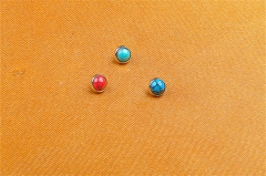 Titanium Micro Dermal Top with Bezel Set Cabochon Turquoise or Blue or Red Onyx Stone--P161