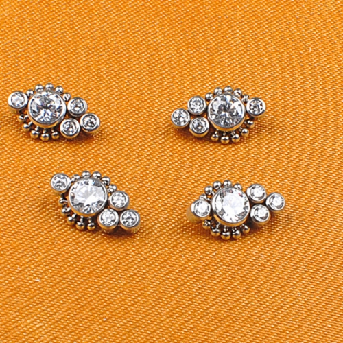 NSPJ Piercing Jewelry ASTM F136 Titanium Internally Threaded Bezel Set Cubic Titanium and Zircon Ear Piercing Earrings Jewelry P052