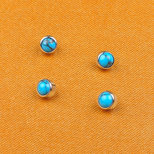14G Piercing Jewelry ASTM F136 Titanium Body Piercing Jewelry Titanium And Turquoise Stone Round Shape Internally thread P077