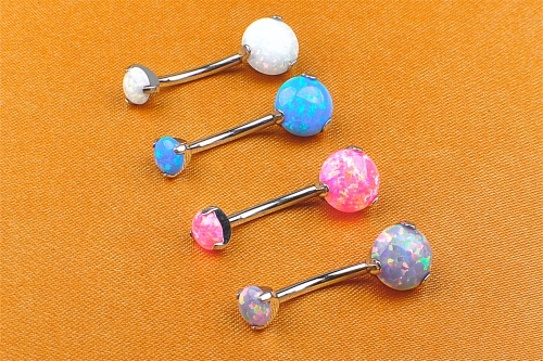 Body Piercing Jewelry  ASTM F136 Titanium Navel With White Blue Pink Purple Colors Opal Gem Stone Piercing Jewelry ASTM F136-W02